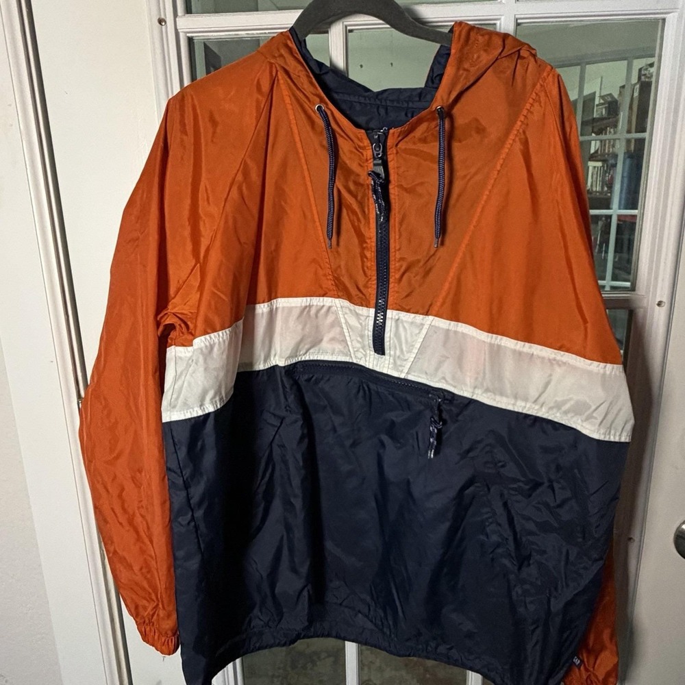 Vintage GAP Colorblock Anorak Windbreaker Jacket Orange Navy Large 90s Y2K Prep